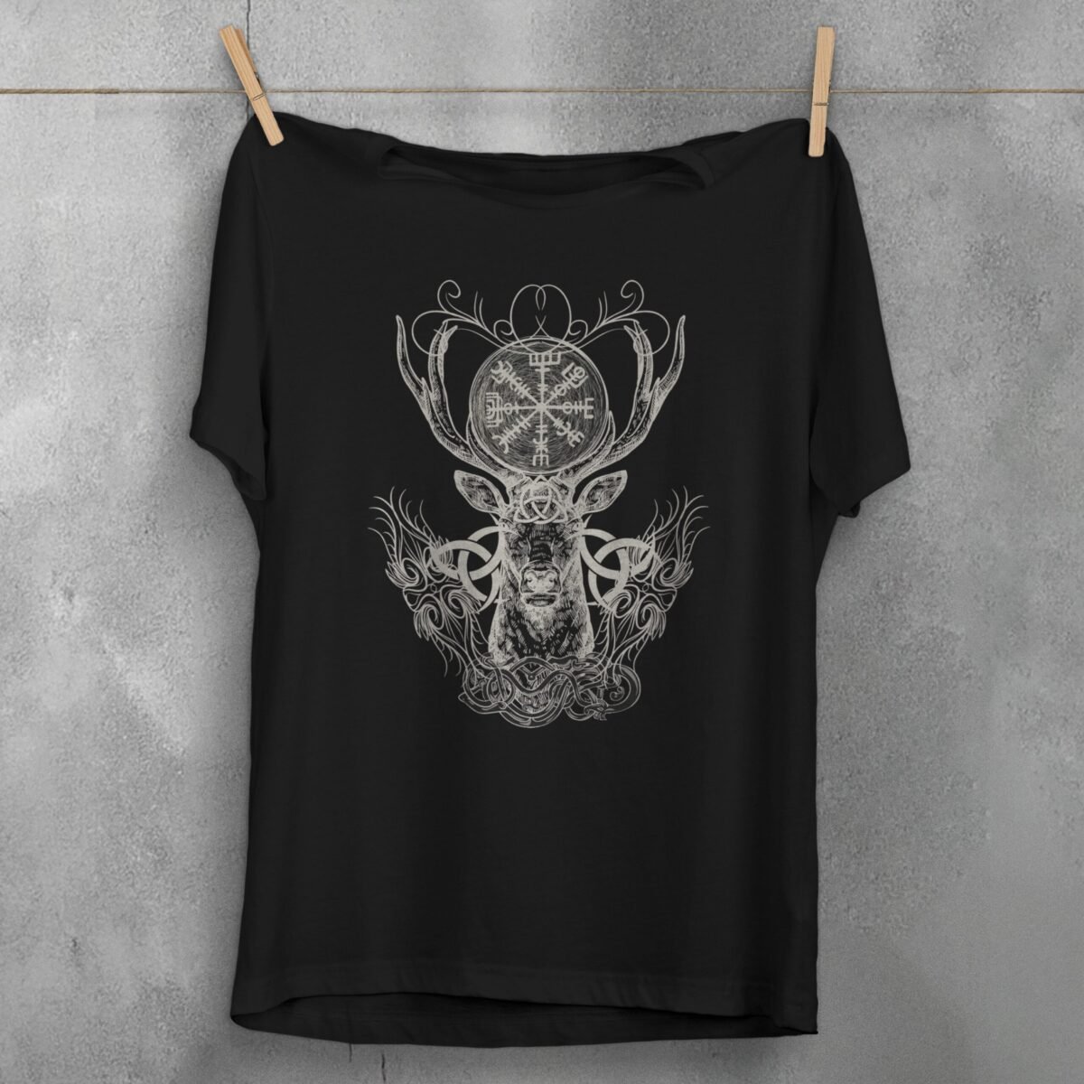 viking vegvisir deer elegance mystic symbol poetic artwork present t-shirt design, variation 1