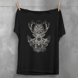 viking vegvisir deer elegance mystic symbol poetic artwork present t-shirt design, variation 1