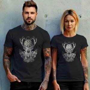 viking vegvisir deer elegance mystic symbol poetic artwork present t-shirt design, variation 10