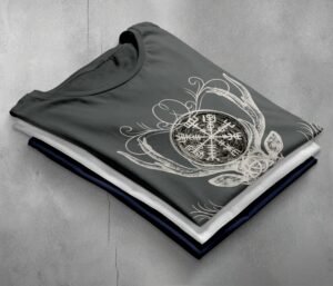 viking vegvisir deer elegance mystic symbol poetic artwork present t-shirt design, variation 7