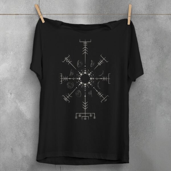viking vegvisir moon phases symbols powerful mystical witchy t-shirt design, variation 1