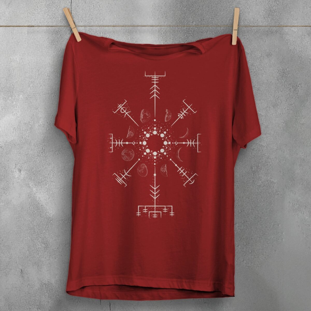 viking vegvisir moon phases symbols powerful mystical witchy t-shirt design, variation 4