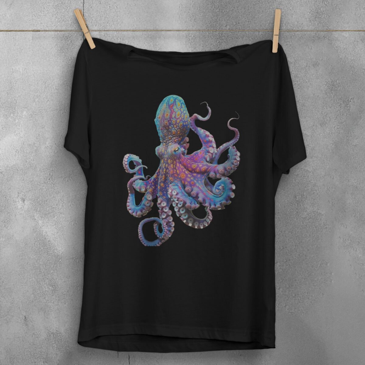 vivid octopus majestic sea creature ocean depths animal t-shirt design, variation 1