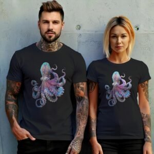 vivid octopus majestic sea creature ocean depths animal t-shirt design, variation 10