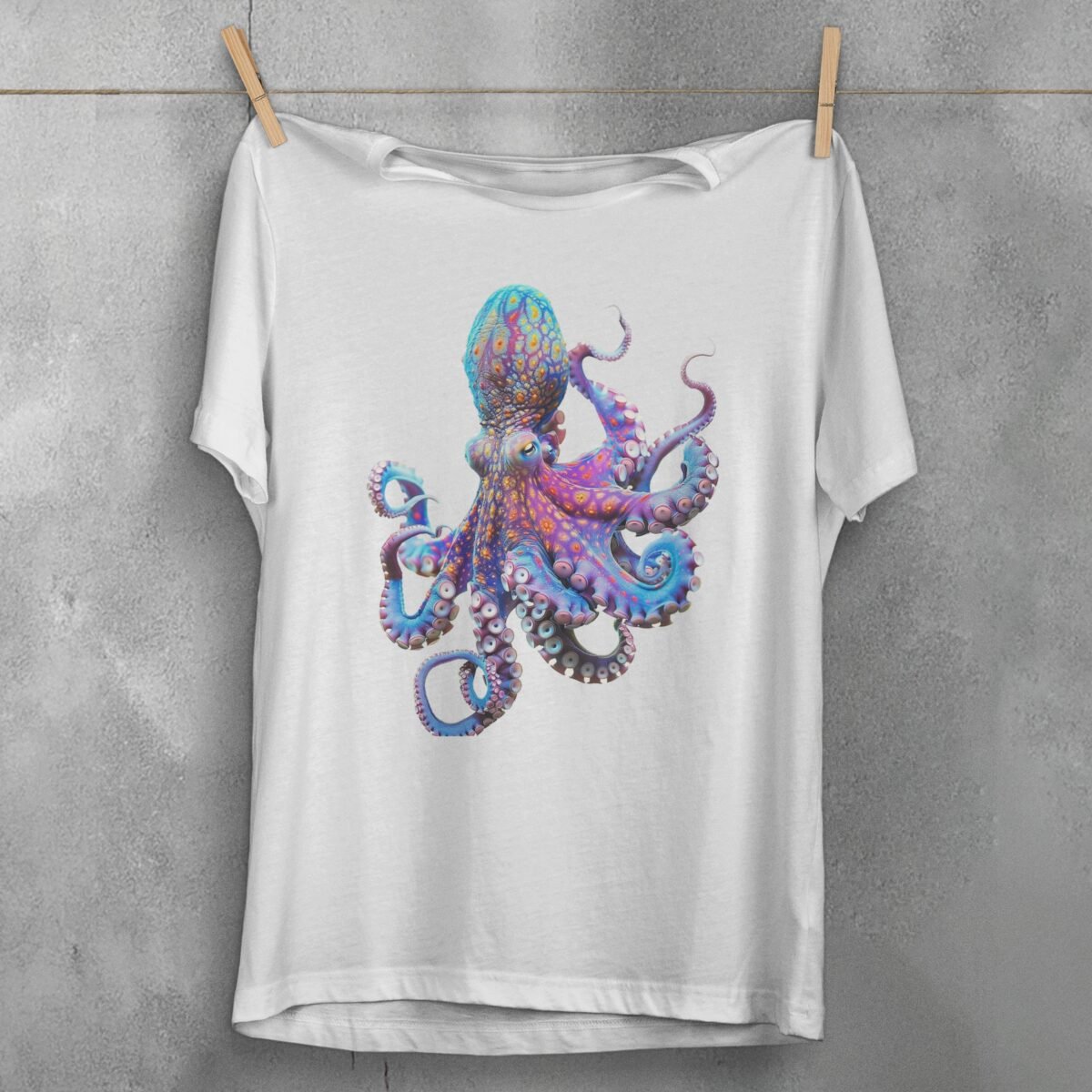 vivid octopus majestic sea creature ocean depths animal t-shirt design, variation 2