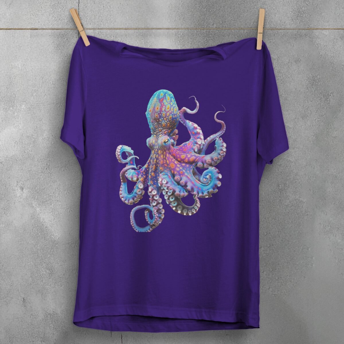 vivid octopus majestic sea creature ocean depths animal t-shirt design, variation 5