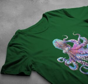 vivid octopus majestic sea creature ocean depths animal t-shirt design, variation 6