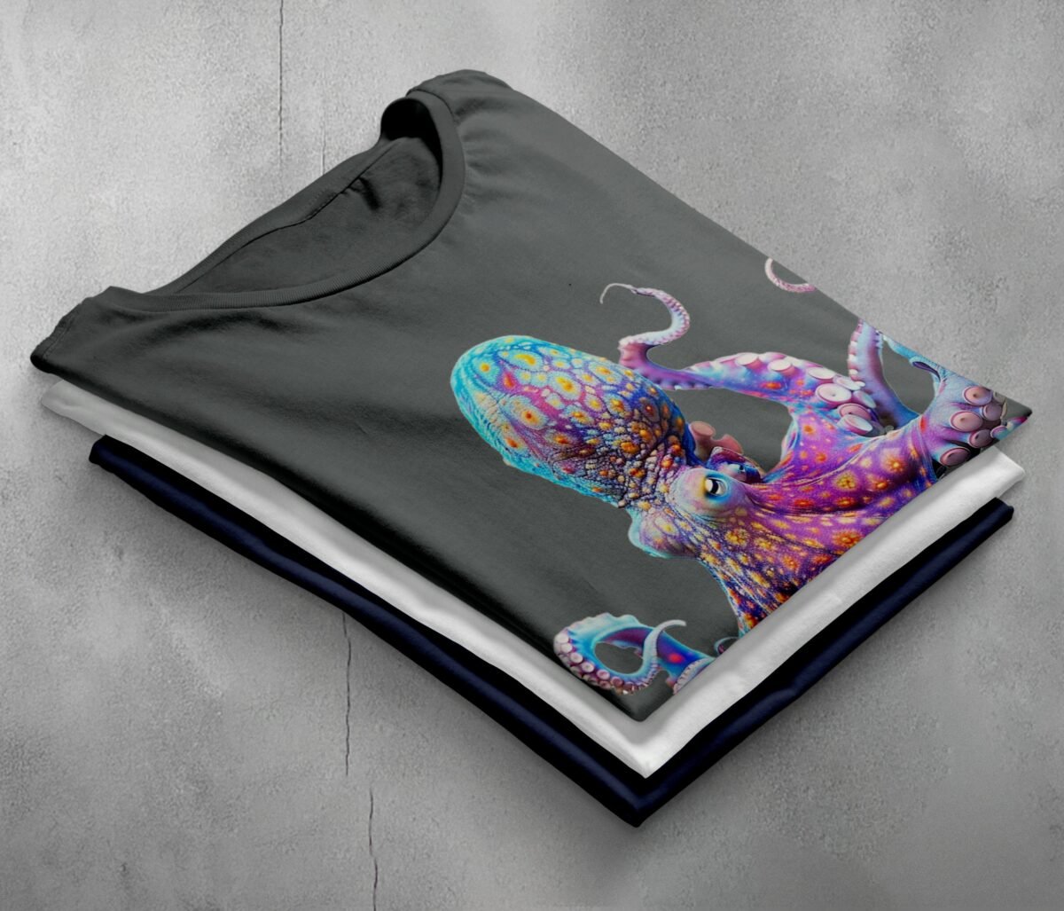 vivid octopus majestic sea creature ocean depths animal t-shirt design, variation 7