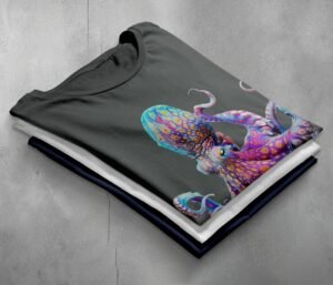 vivid octopus majestic sea creature ocean depths animal t-shirt design, variation 7