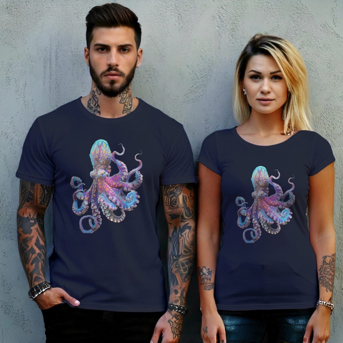vivid octopus majestic sea creature ocean depths animal t-shirt design, variation 8