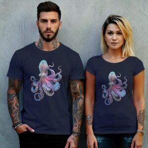 vivid octopus majestic sea creature ocean depths animal t-shirt design, variation 8