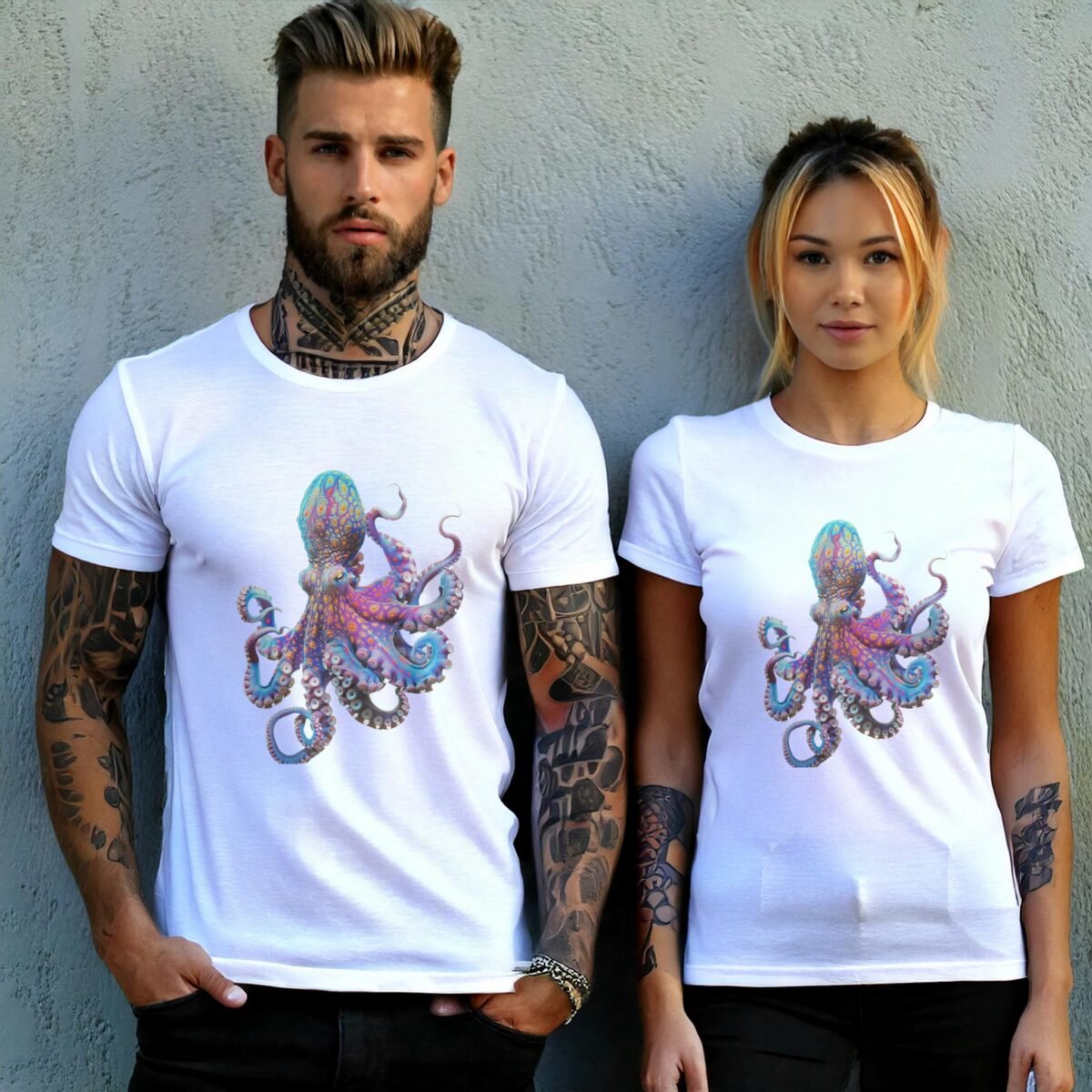 vivid octopus majestic sea creature ocean depths animal t-shirt design, variation 9