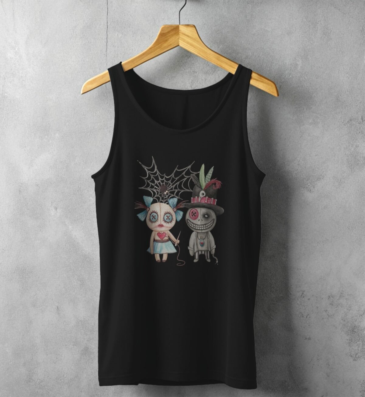 voodoo love whimsical dolls watercolor art design tank top design, variation 1