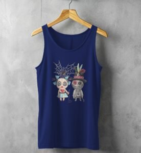 voodoo love whimsical dolls watercolor art design tank top design, variation 2