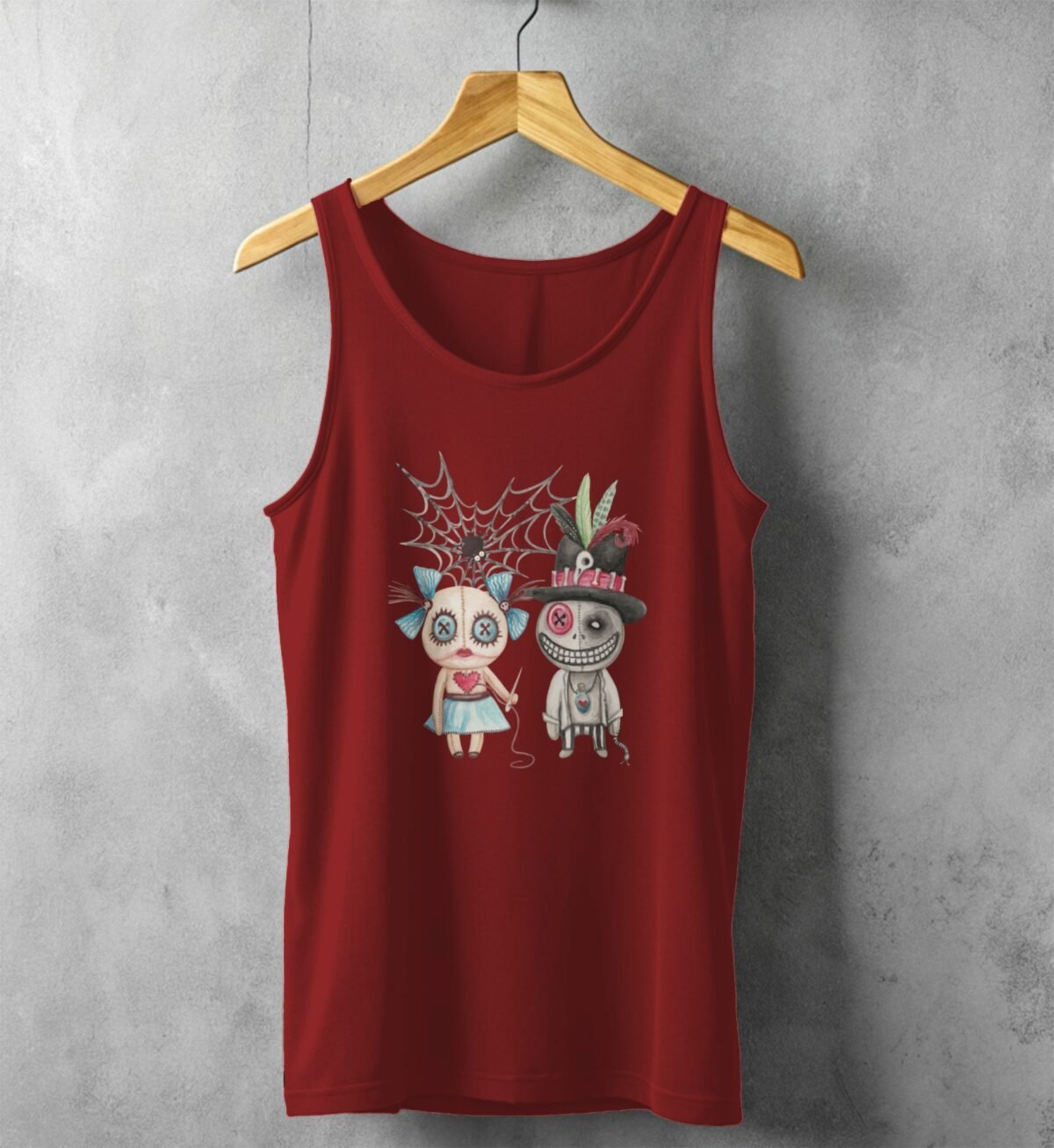 voodoo love whimsical dolls watercolor art design tank top design, variation 3