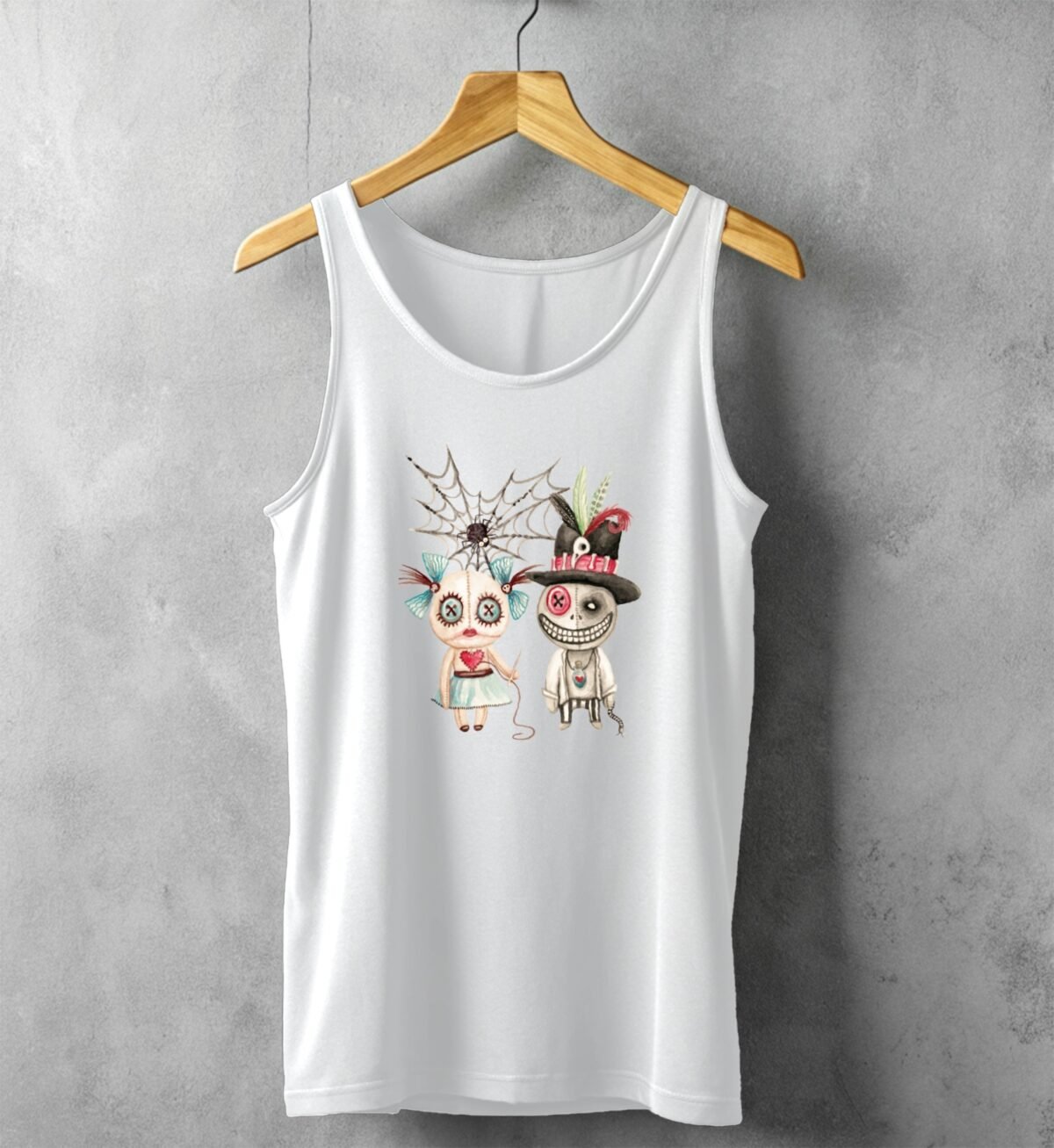 voodoo love whimsical dolls watercolor art design tank top design, variation 4