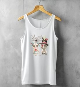 voodoo love whimsical dolls watercolor art design tank top design, variation 4
