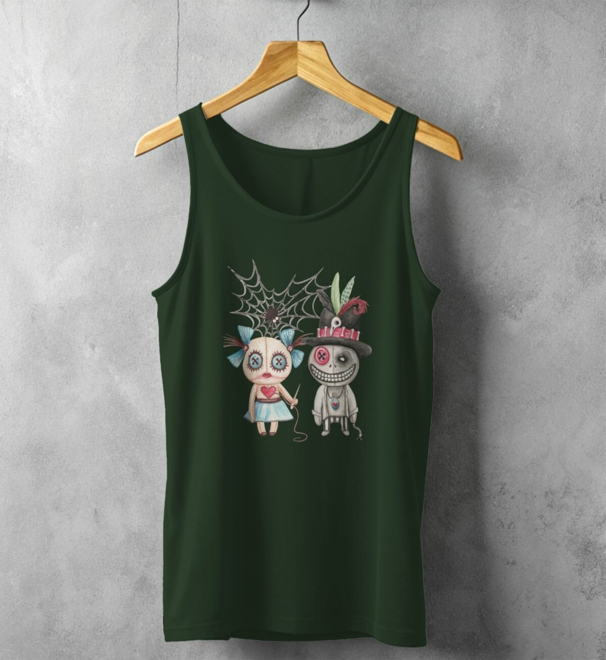 voodoo love whimsical dolls watercolor art design tank top design, variation 5