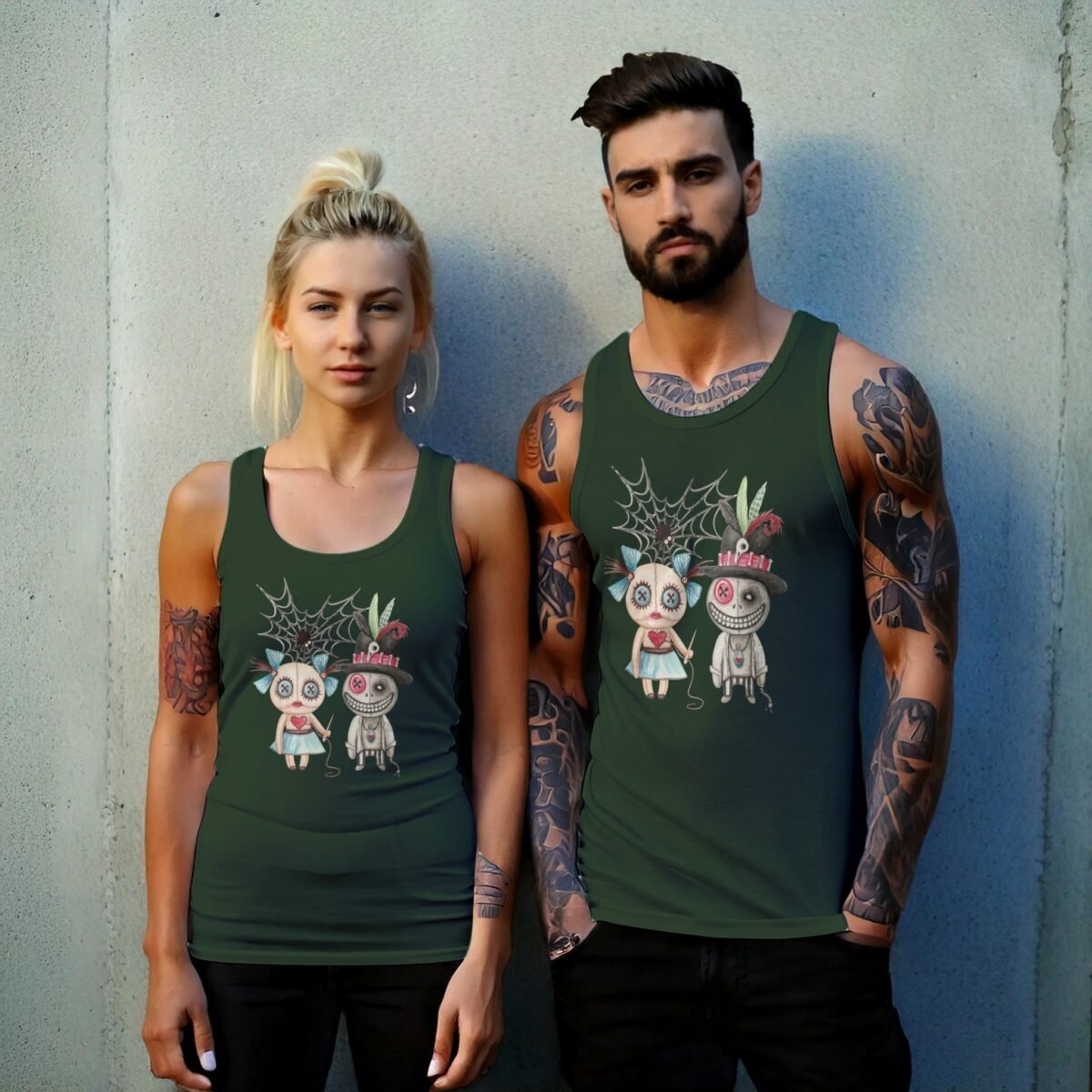 voodoo love whimsical dolls watercolor art design tank top design, variation 6