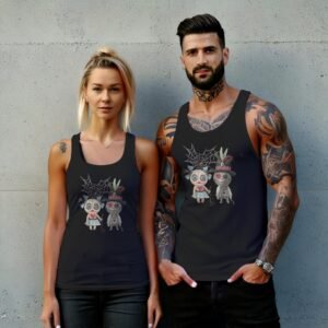 voodoo love whimsical dolls watercolor art design tank top design, variation 7
