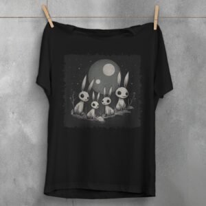 white rabbits watching dark moon animal t-shirt design, variation 1