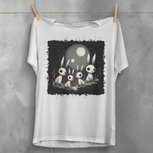 white rabbits watching dark moon animal t-shirt design, variation 2