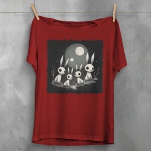 white rabbits watching dark moon animal t-shirt design, variation 4