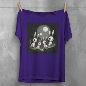 white rabbits watching dark moon animal t-shirt design, variation 5