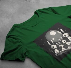 white rabbits watching dark moon animal t-shirt design, variation 6