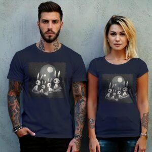 white rabbits watching dark moon animal t-shirt design, variation 8