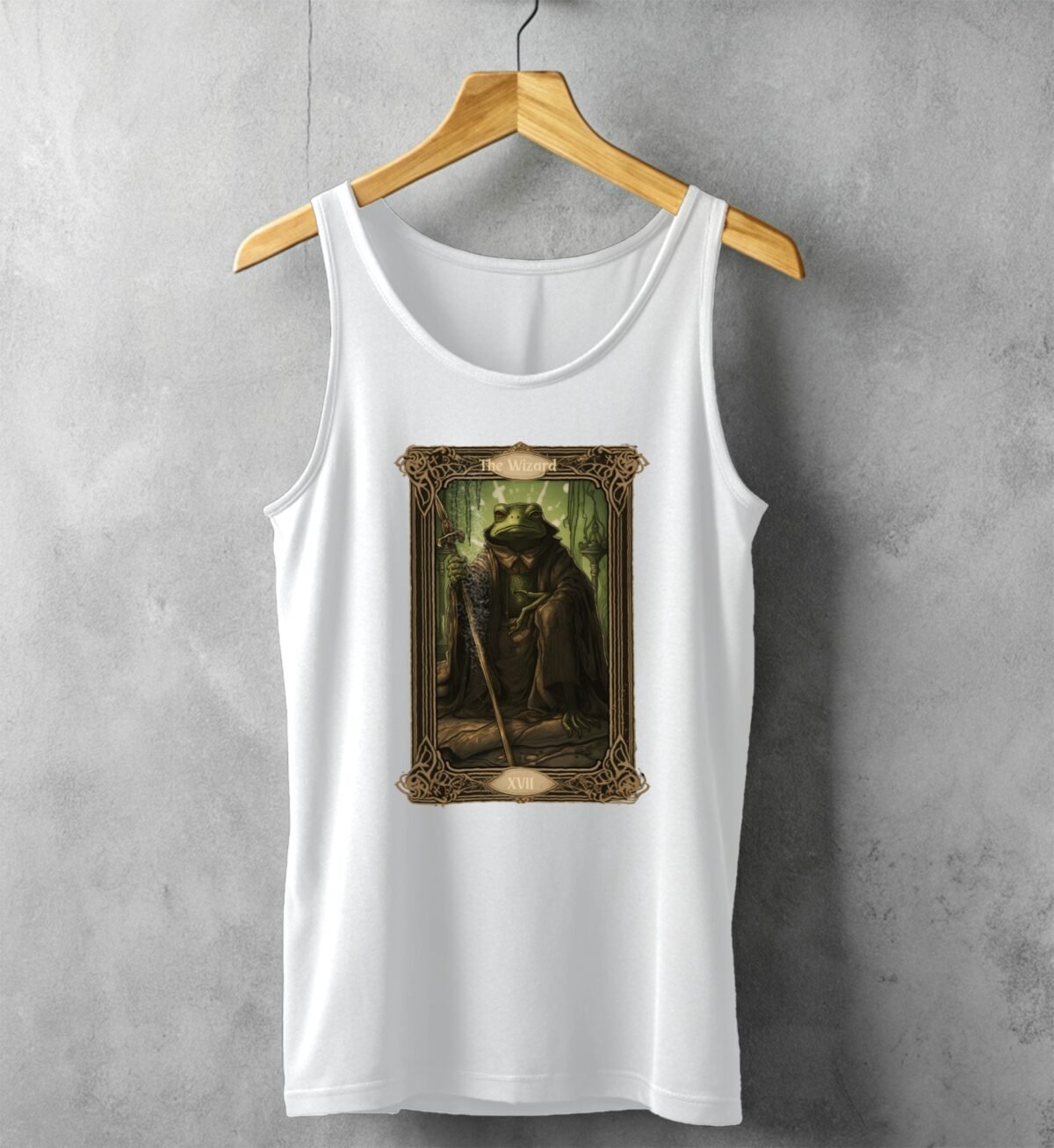 wizard frog tarot card reading witchcore tank top design, variation 4