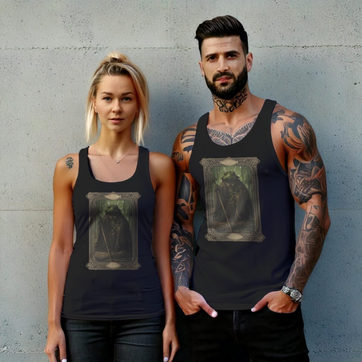 wizard frog tarot card reading witchcore tank top design, variation 7