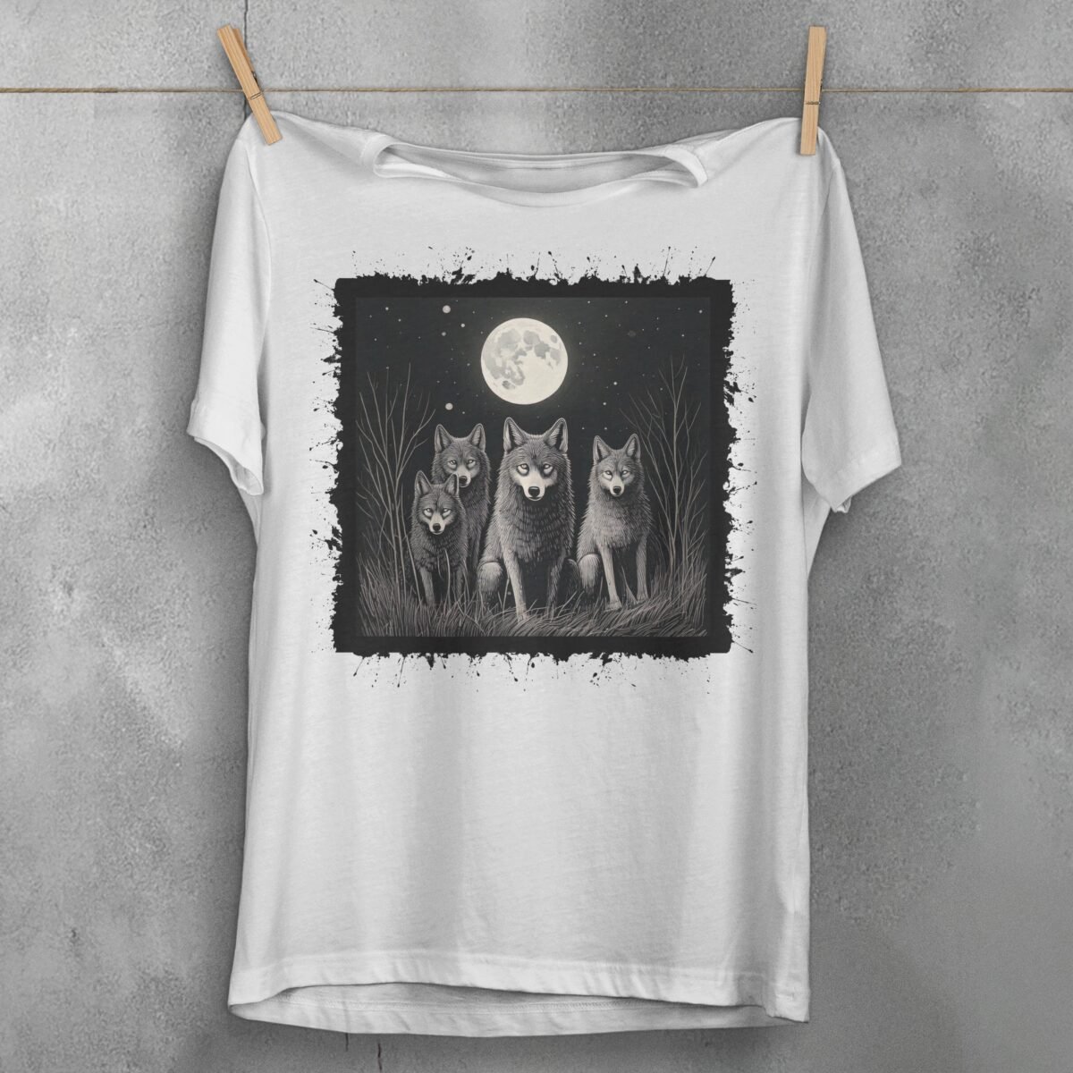 wolves howl moon darkness animal t-shirt design, variation 2