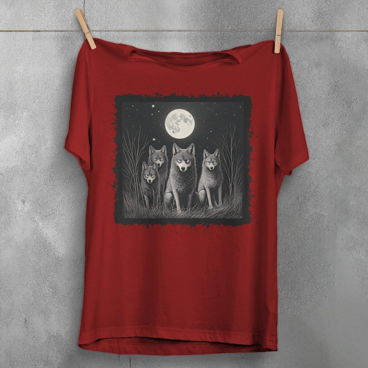 wolves howl moon darkness animal t-shirt design, variation 4