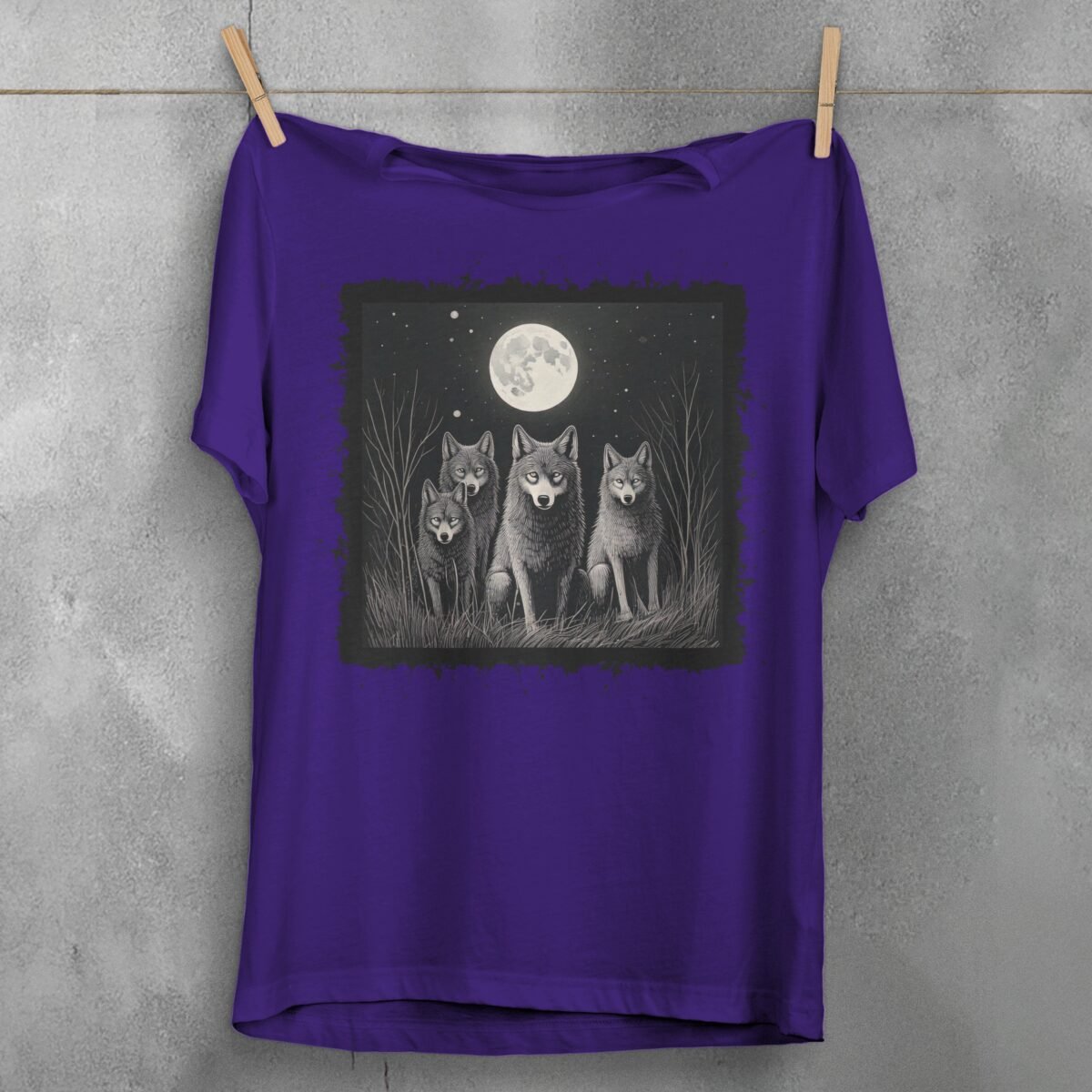 wolves howl moon darkness animal t-shirt design, variation 5