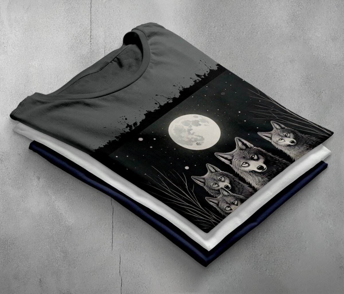 wolves howl moon darkness animal t-shirt design, variation 7